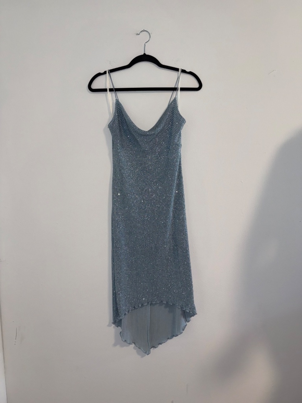 NWT VTG Wet Seal Y2K Icy Blue Glitter Cowl Neck Handkerchief Dress Medium